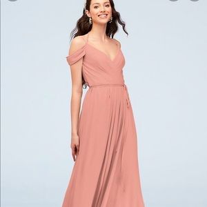 off-the-shoulder bridesmaids dress with cascade